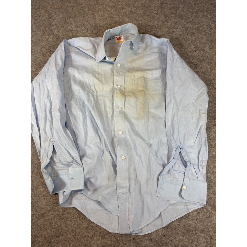 VINTAGE 50s Sanforized Dress Shirt Mens Size 14.5 Blue Button Down Business 60s